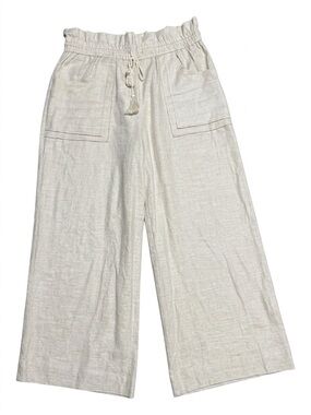 062 HOUSE OF HARLOW 1960 Women's Wide Leg Crop Linen Pant, Beige, Medium